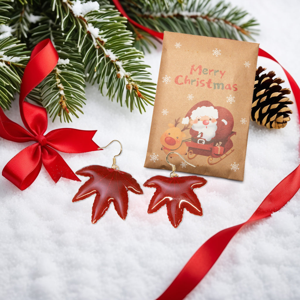 Real Maple Leaves Earrings | Handmade Pressed Red Leaf Resin Jewelry | Dried Foliage Drop Earrings | Autumn Nature Gift | Birthday or New Year Gift