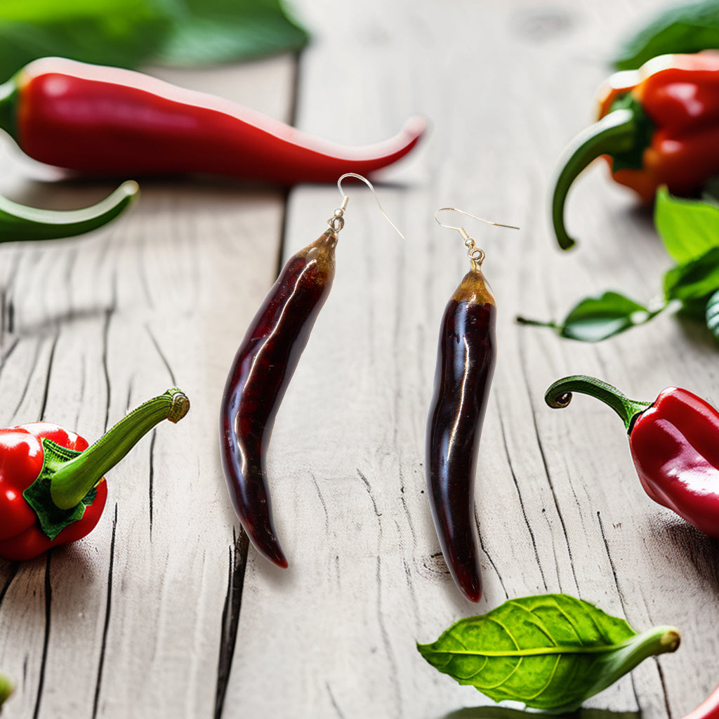 Real Red Chili Pepper Earrings | Handmade Spicy Resin Dangle Earrings | Cute Food-Inspired Jewelry | Hot Pepper Earrings | Birthday Gift for Her