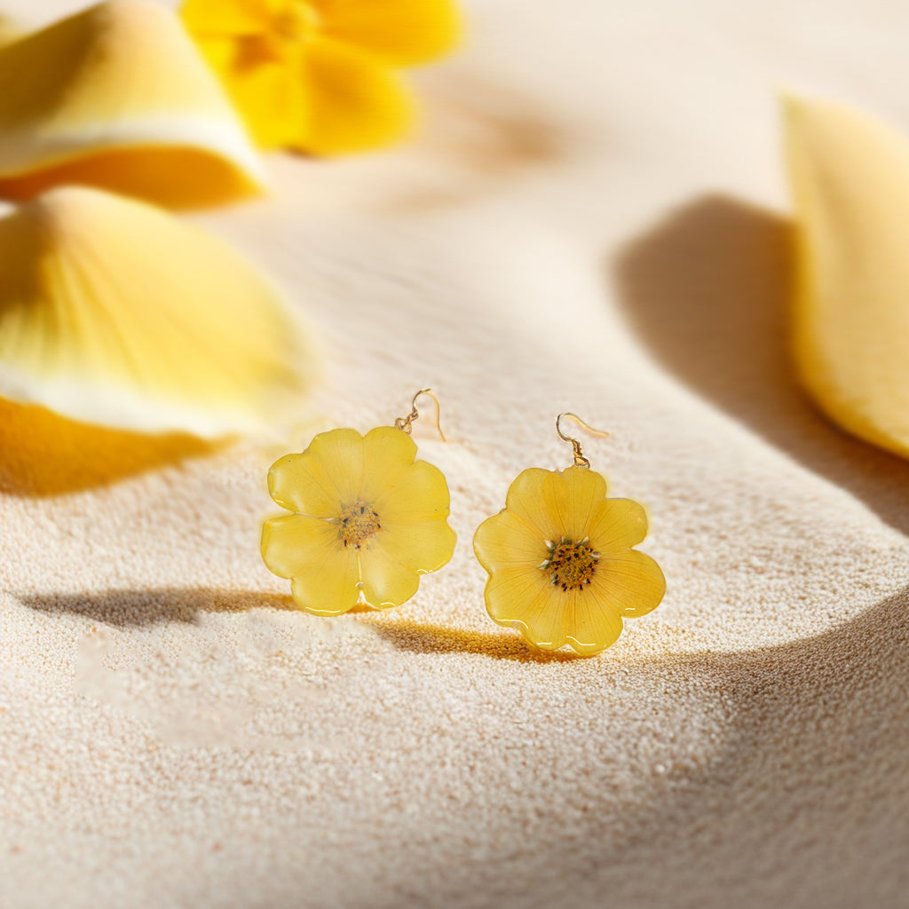 Real Galsang Flower Earrings | Handmade Pressed Yellow & Purple Flower Resin Jewelry | Romantic Gift | Birthday Gift