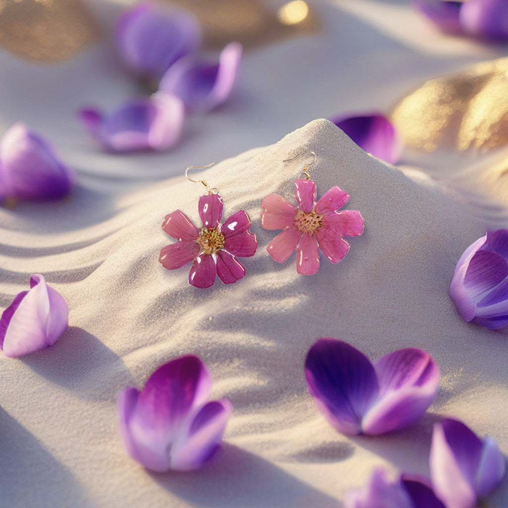 Real Galsang Flower Earrings | Handmade Pressed Yellow & Purple Flower Resin Jewelry | Romantic Gift | Birthday Gift