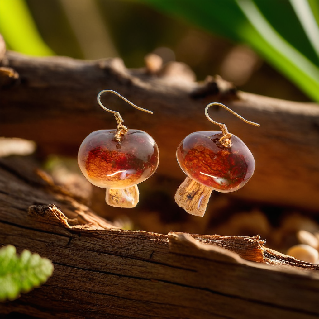 Real Mushroom Earrings | Handmade Resin-Covered Nature Jewelry | Forest-Inspired Dangle Earrings | Unique Gift for Her | Birthday or Holiday Jewelry