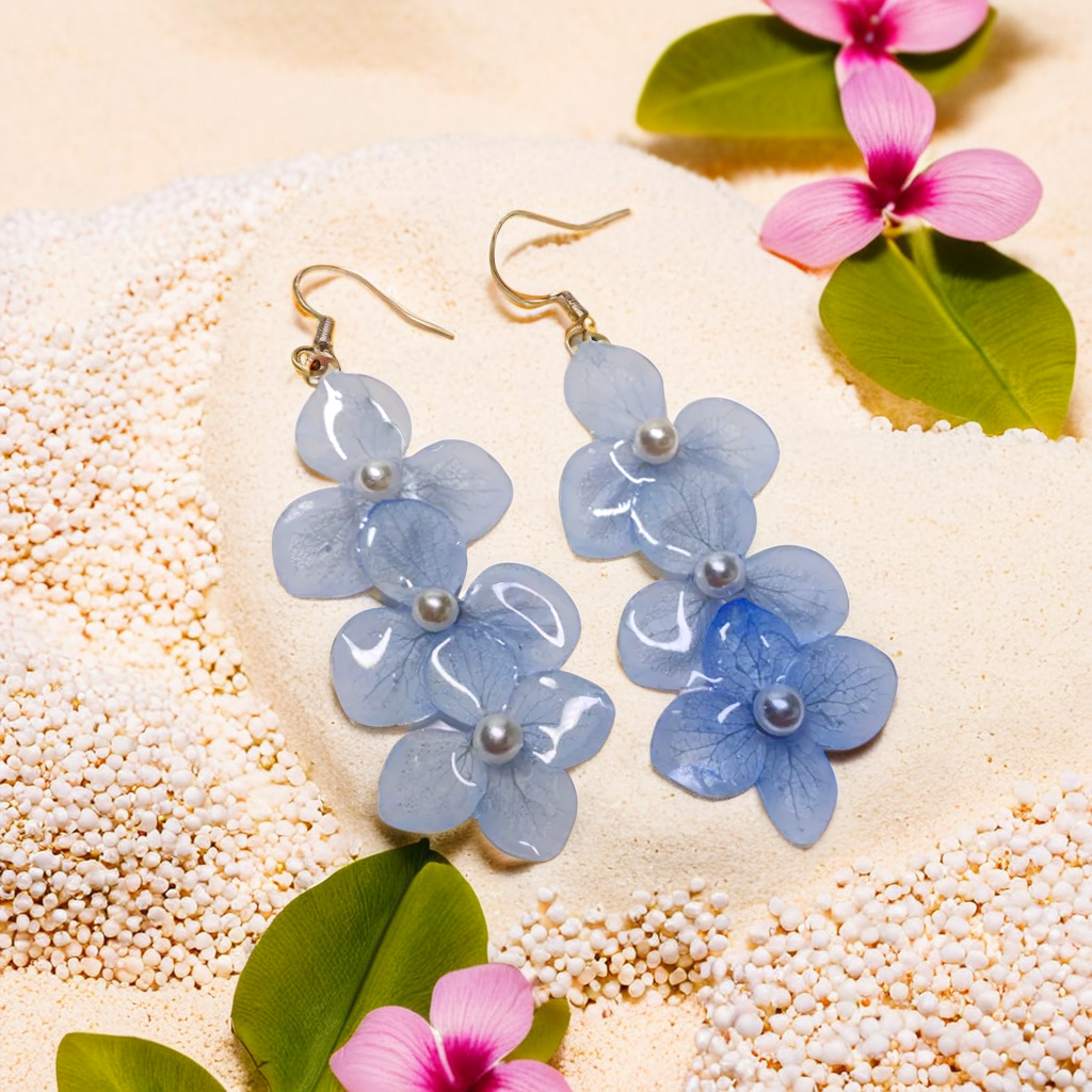 Real Hydrangea Flower Earrings | Handmade Pressed Flower Resin Jewelry | Birthday Gift for Her | Dried Flower Dangle Drop Earrings