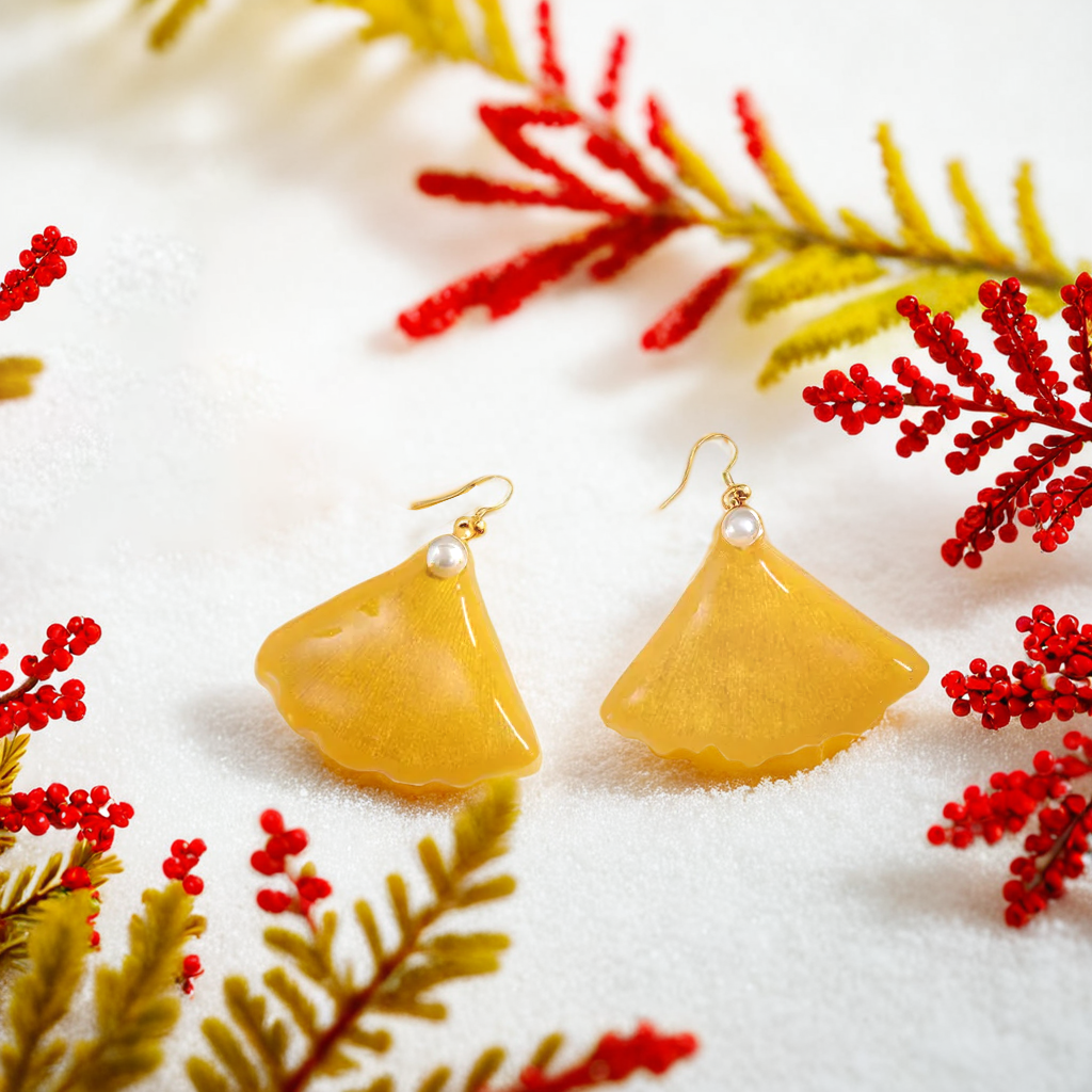 Real Ginkgo Leaf Earrings | Handmade Pressed Ginkgo Leaf Resin Jewelry | Golden Yellow Leaf Earrings | Birthday Gift | Romantic Nature Jewelry