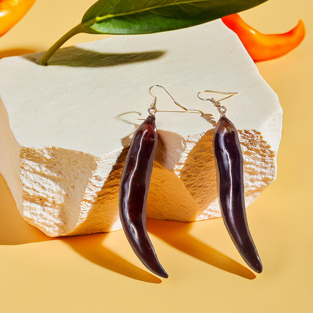 Real Red Chili Pepper Earrings | Handmade Spicy Resin Dangle Earrings | Cute Food-Inspired Jewelry | Hot Pepper Earrings | Birthday Gift for Her