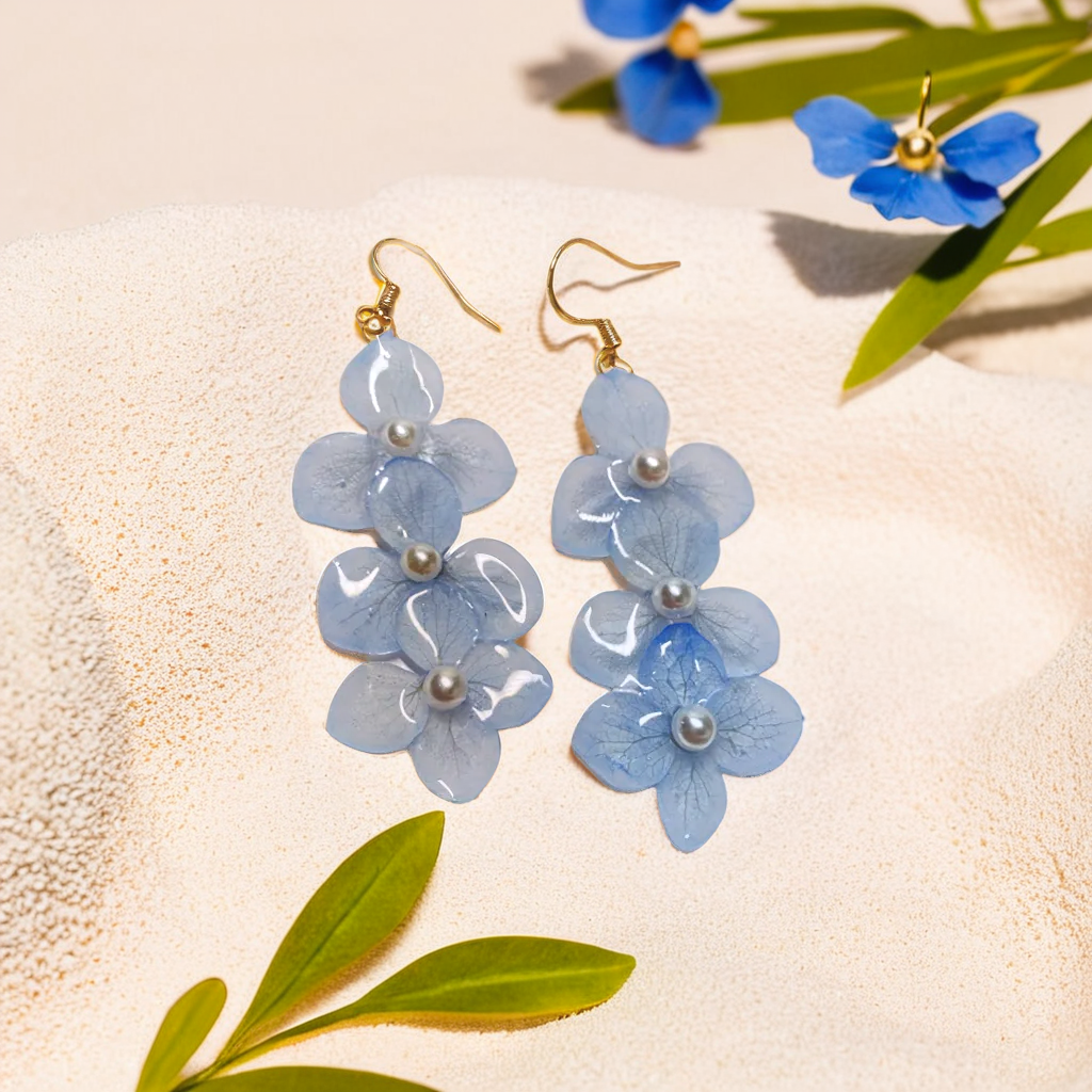 Real Hydrangea Flower Earrings | Handmade Pressed Flower Resin Jewelry | Birthday Gift for Her | Dried Flower Dangle Drop Earrings