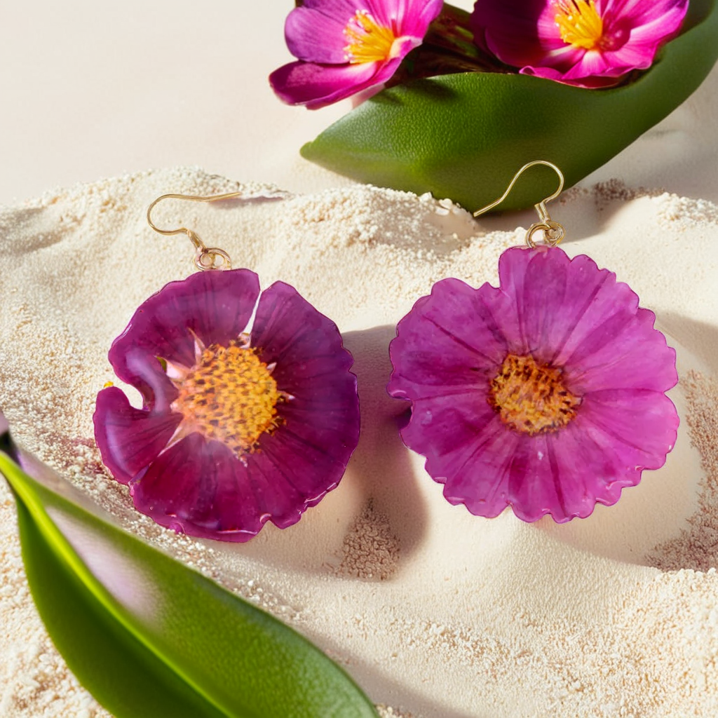 Real Galsang Flower Earrings | Handmade Pressed Yellow & Purple Flower Resin Jewelry | Romantic Gift | Birthday Gift