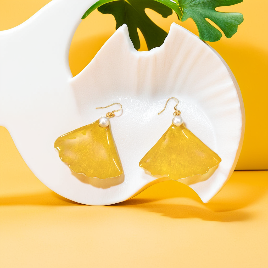 Real Ginkgo Leaf Earrings | Handmade Pressed Ginkgo Leaf Resin Jewelry | Golden Yellow Leaf Earrings | Birthday Gift | Romantic Nature Jewelry