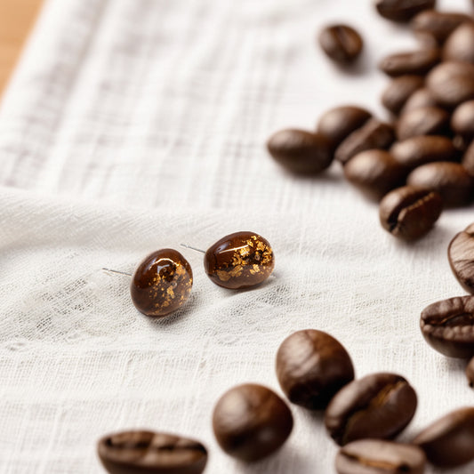 Real Coffee Bean Stud Earrings | Handmade Resin Jewelry | Coffee Lover Gift | Unique Birthday Present