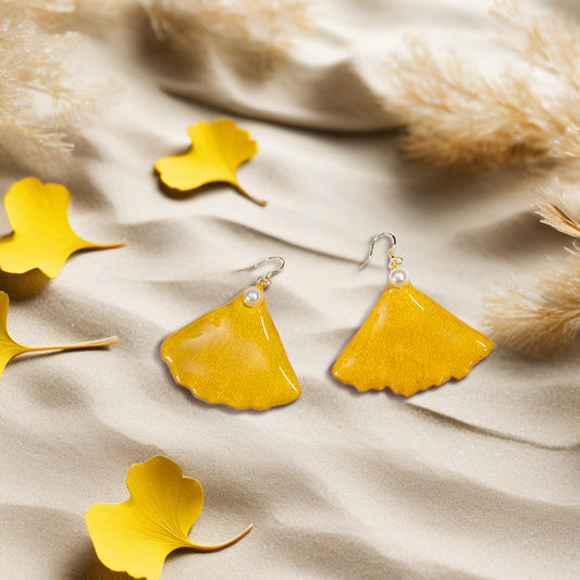 Real Ginkgo Leaf Earrings | Handmade Pressed Ginkgo Leaf Resin Jewelry | Golden Yellow Leaf Earrings | Birthday Gift | Romantic Nature Jewelry