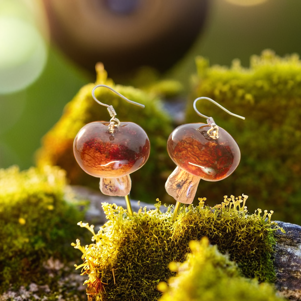 Real Mushroom Earrings | Handmade Resin-Covered Nature Jewelry | Forest-Inspired Dangle Earrings | Unique Gift for Her | Birthday or Holiday Jewelry
