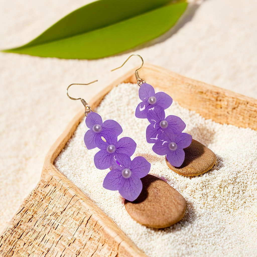 Real Hydrangea Flower Earrings | Handmade Pressed Flower Resin Jewelry | Birthday Gift for Her | Dried Flower Dangle Drop Earrings