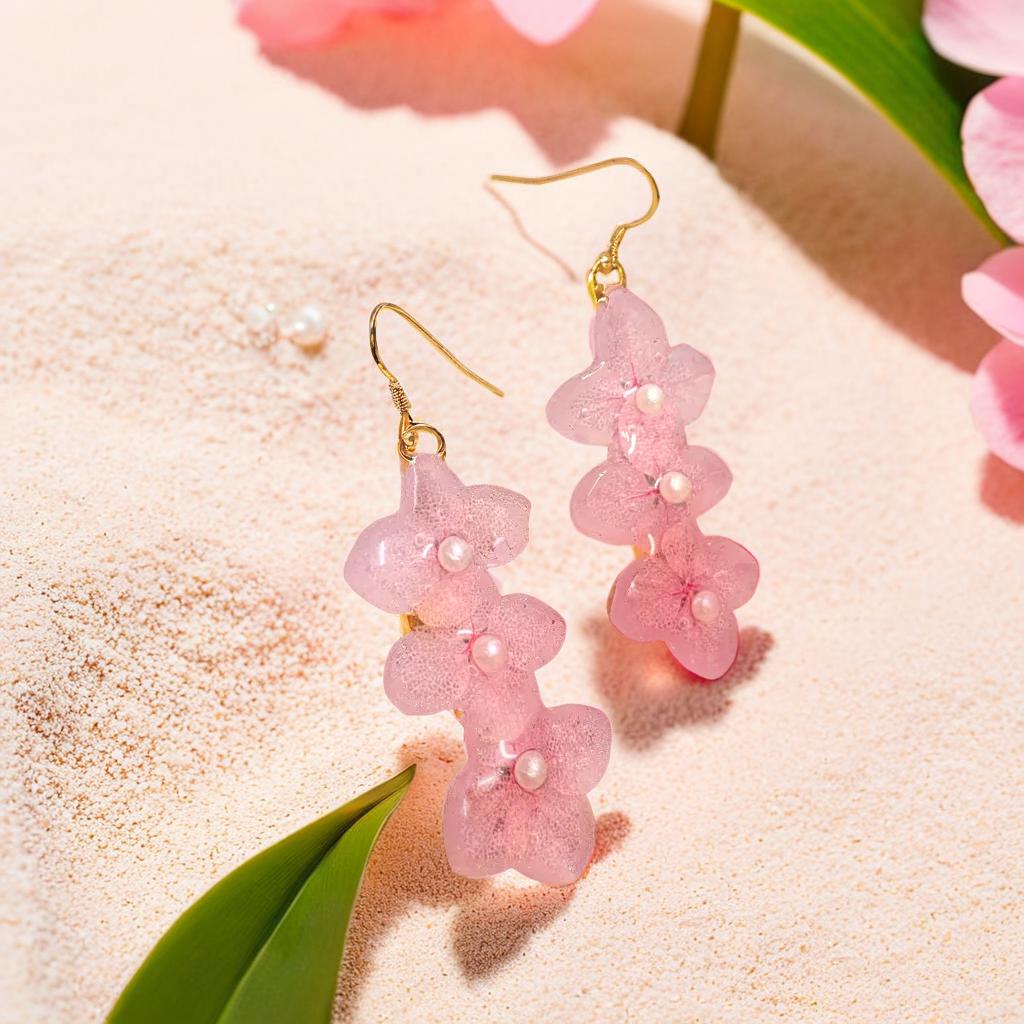 Real Hydrangea Flower Earrings | Handmade Pressed Flower Resin Jewelry | Birthday Gift for Her | Dried Flower Dangle Drop Earrings