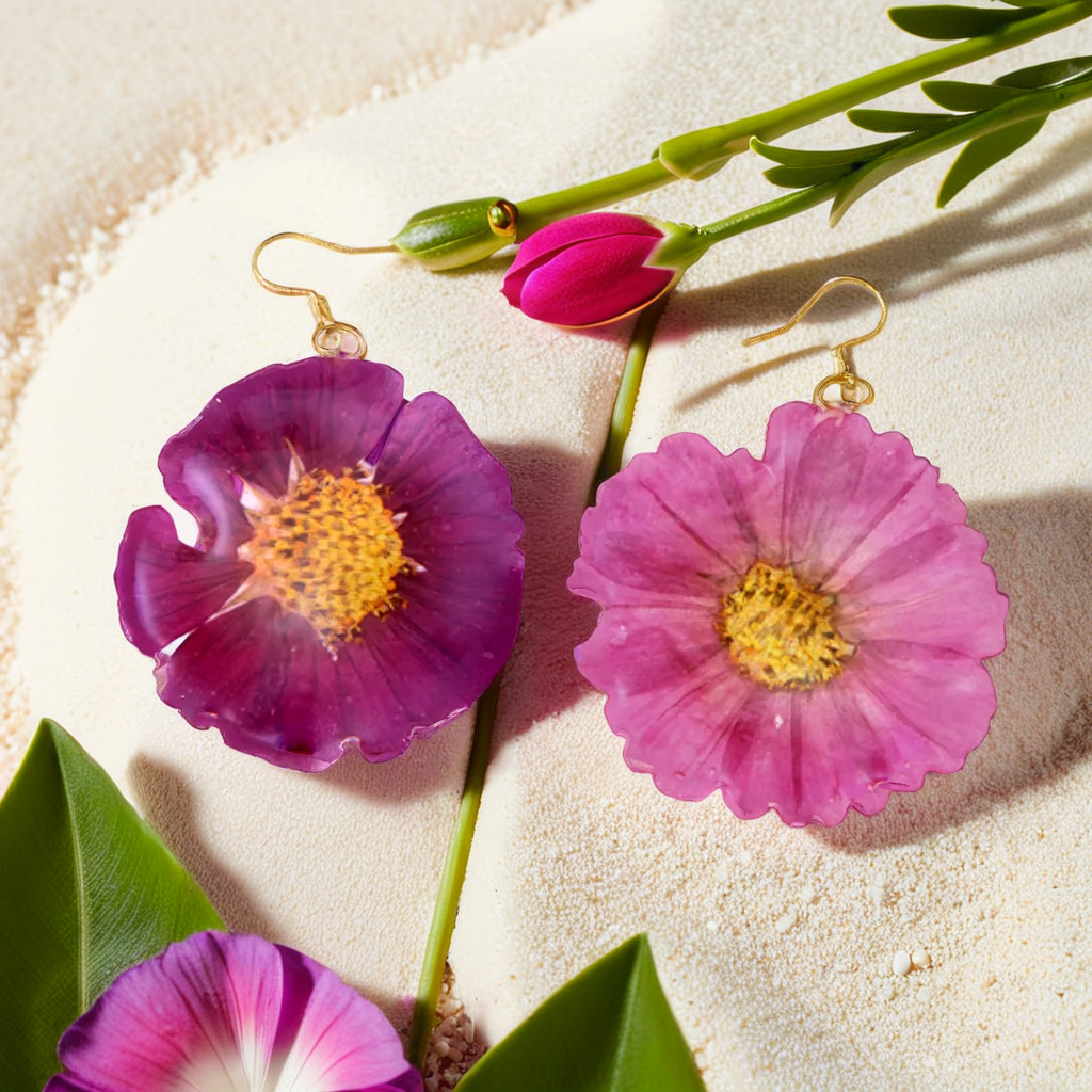 Real Galsang Flower Earrings | Handmade Pressed Yellow & Purple Flower Resin Jewelry | Romantic Gift | Birthday Gift