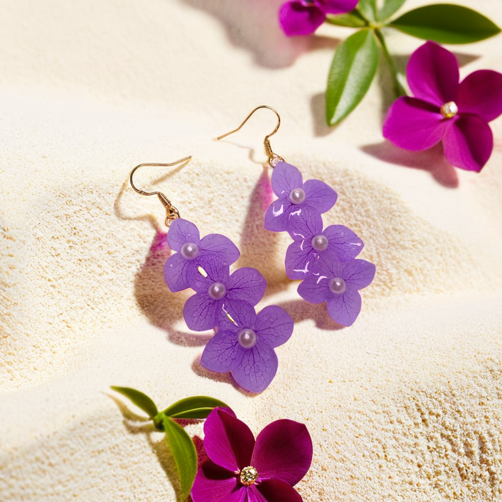 Real Hydrangea Flower Earrings | Handmade Pressed Flower Resin Jewelry | Birthday Gift for Her | Dried Flower Dangle Drop Earrings