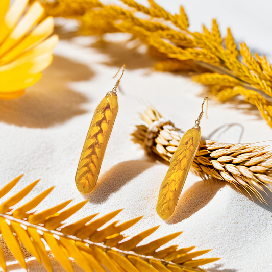 Real Wheat Earrings | Handmade Resin Food Jewelry | Unique Yellow Earrings |Party & Birthday Gift